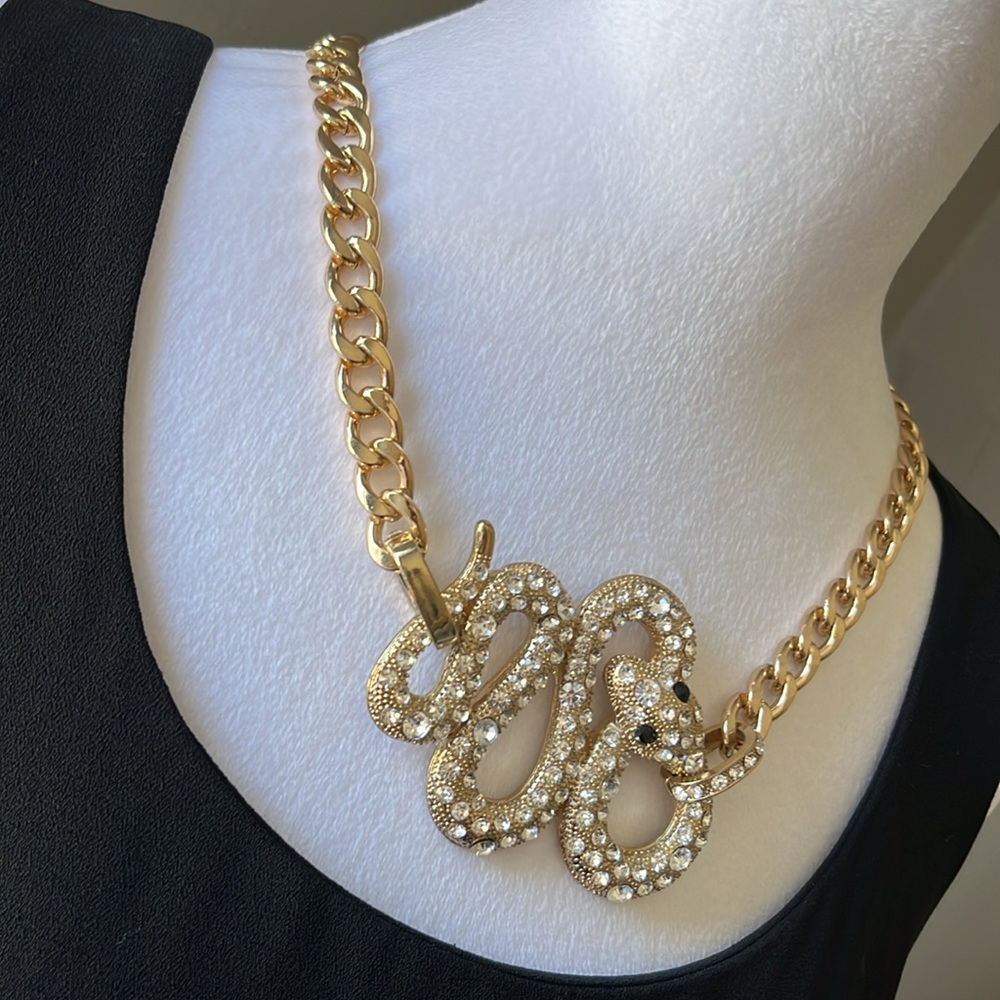 Natasha Pave Snake Gold Jeweled Statement Necklace